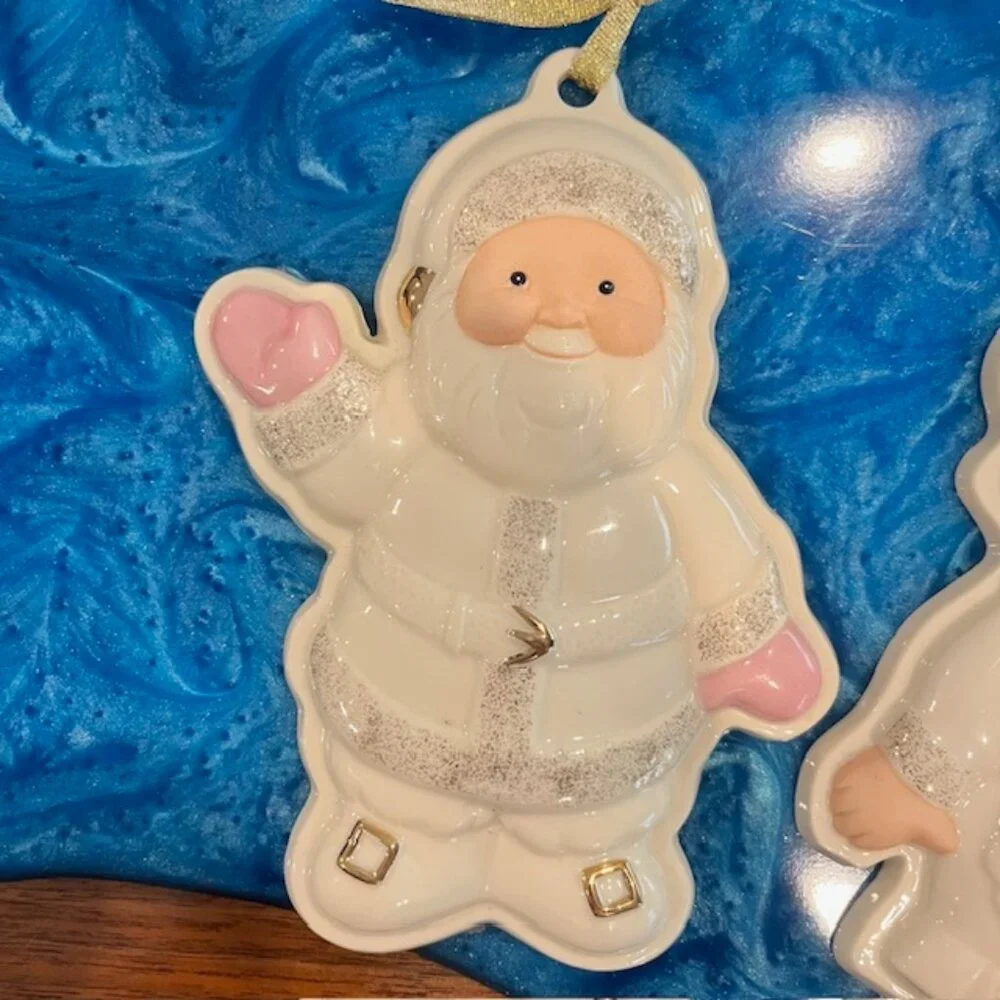 Set of Lenox Ceramic Santa & Mrs Claus Cookie Mold Ornaments